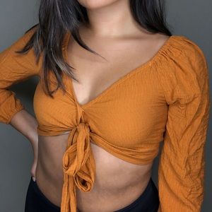 Orange yellow tie up crop top